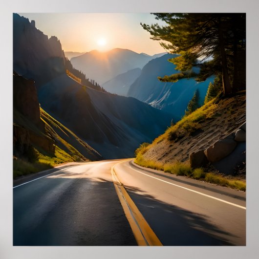 Poster Route vers le coucher du soleil (Devant)