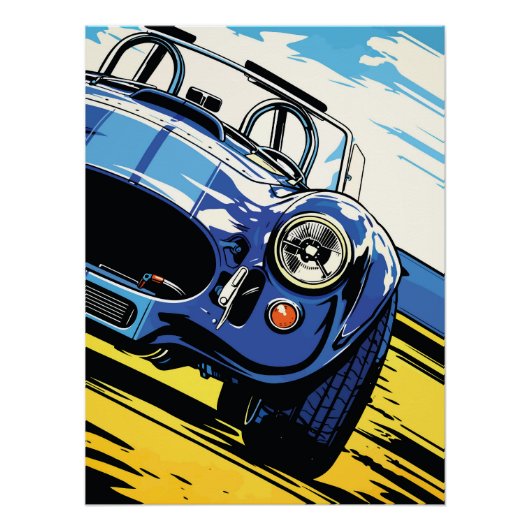 Poster Routeur Pop Art Dynamique Bleu Roadster Dash (Devant)