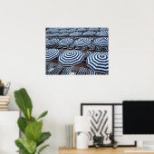 Poster Rows of Striped Beach Umbrellas With Sun Beds (Bureau à domicile)