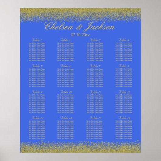 Poster Royal Blue and Gold Confetti - 16 Seating Chart (Devant)