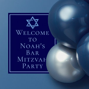 Poster Royal Blue Bar Mitzvah Photo Star du David Party