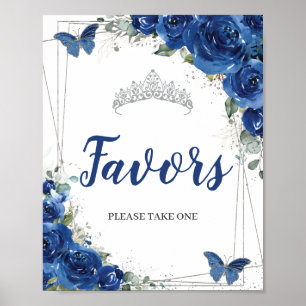 Poster Royal Blue Floral Papillons Quinceañera Faveurs