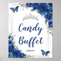 Royal Blue Floral Roses Quinceañera Candy Buffet