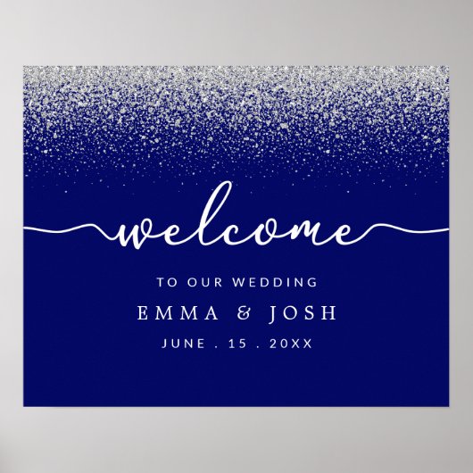 Poster Royal Blue moderne avec Mariage Parties scintillan (Devant)