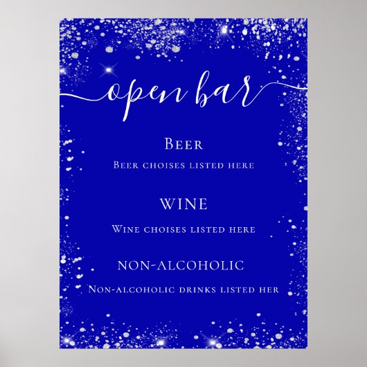 Poster Royal blue parties scintillant mariage menu (Devant)