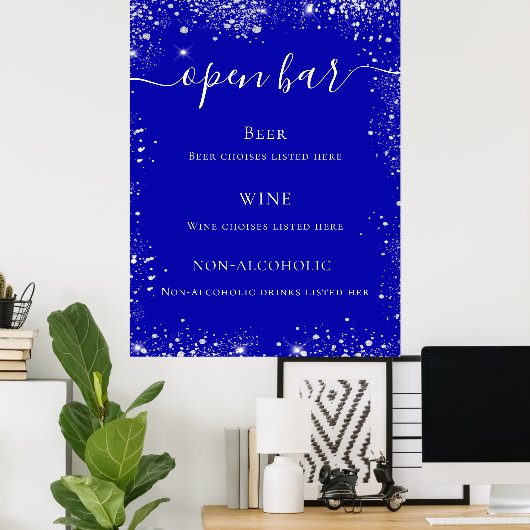 Poster Royal blue parties scintillant mariage menu (Bureau à domicile)