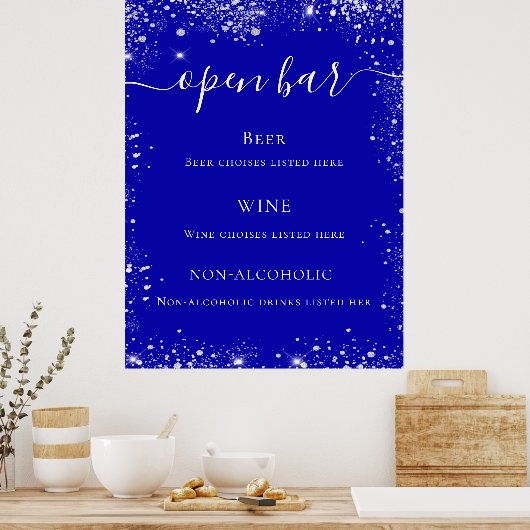 Poster Royal blue parties scintillant mariage menu (Cuisine)