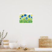 Poster Royal Blue Poppies Jaune Fleur sauvage Aquarelle (Cuisine)