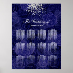 Poster Royal Blue Roses and a Splash of Silver Glitter
