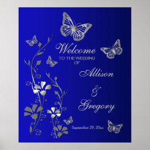 Poster Royal Blue, Silver Grey Mariage Bienvenue