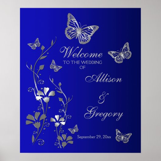 Poster Royal Blue, Silver Grey Mariage Bienvenue (Devant)