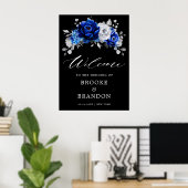 Poster Royal Blue White Argent Floral Mariage Bienvenue P (Bureau à domicile)