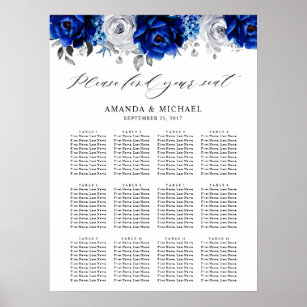 Poster Royal Blue White Silver Floral Graphique de siège