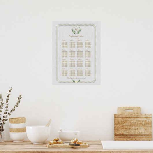 Poster Royal Gold Crest Lush Greenery Seating Chart (Cuisine)