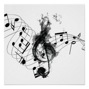 Poster Royal Music Note effet fumée noire et blanche