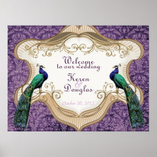 Poster Royal Peacock Purple Mariage/Anniversaire
