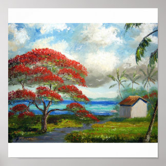 Poster Royal Poinciana & Palm Trees