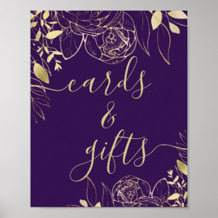 Poster Royal Purple & Gold Modern Floral Cartes & Cadeaux