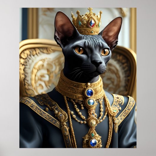 Poster Royal Sphynx Chat King Pet Portrait Art Imprimer (Devant)