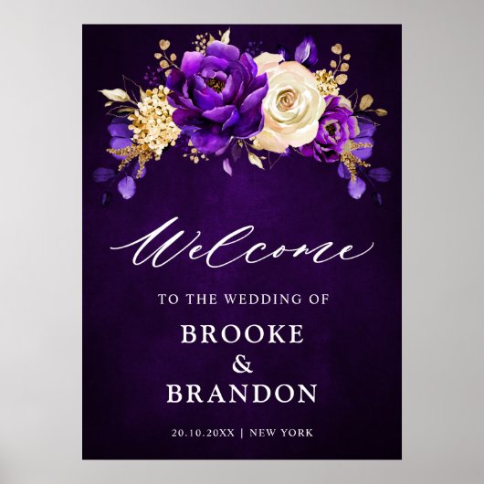 Poster Royal violet violet or Mariage Floral Welcome P (Devant)