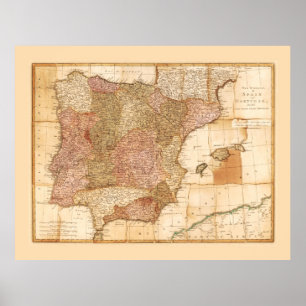 Poster Royaume d'Espagne et du Portugal Carte par R Sayer