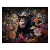 Poster Royaume floral : Un chimpanzé au milieu d'un jardi (Devant)