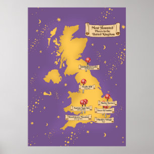 Poster Royaume-Uni La Carte Des Lieux Les Plus Hantés.