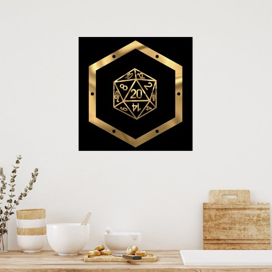 Poster RPG Dice | Gold Old School Tabletop Role Player (Cuisine)