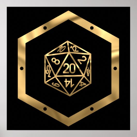 Poster RPG Dice | Gold Old School Tabletop Role Player (Devant)