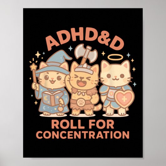 Poster Rpg Gamer Adhdandd Roll For Concentration Geek Cat (Devant)