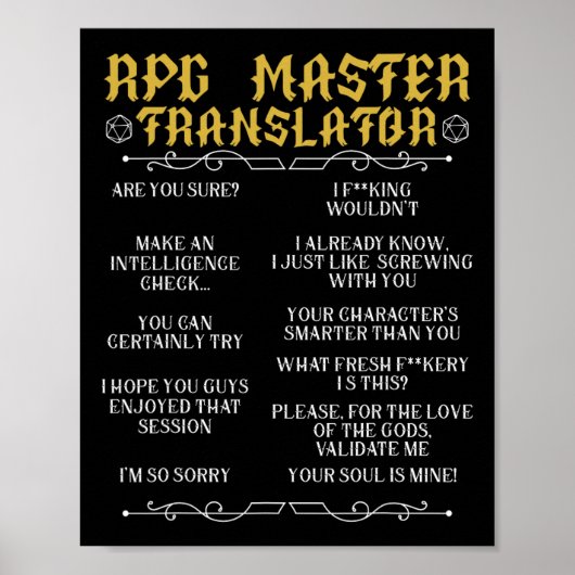 Poster Rpg Master Translator D20 Tabletop Games Funny Rpg (Devant)