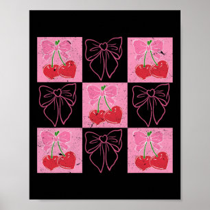 Poster Ruban à nœud Coquette Cerise à carreaux Rose Saint