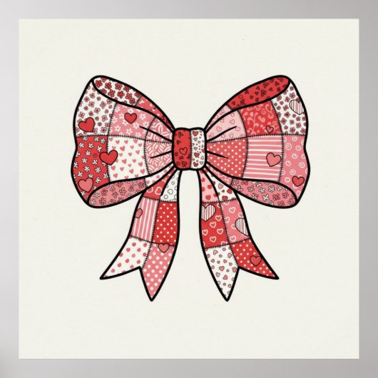 Poster Ruban à nœud patchwork rose rouge romantique Dessi (Devant)