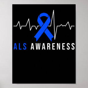 Poster Ruban bleu Battement de cœur pour la sensibilisat