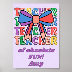 Poster Ruban crayon coquette rétro professeur pois
