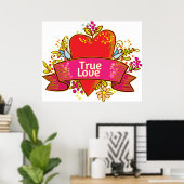 Poster Ruban de cœur d'amour véritable avec éléments flor (Bureau à domicile)