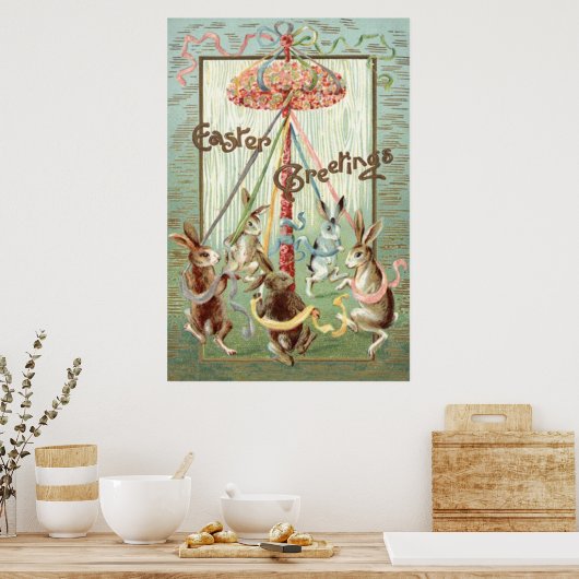 Poster Ruban de danse de Pâques Bunny Maypole (Cuisine)
