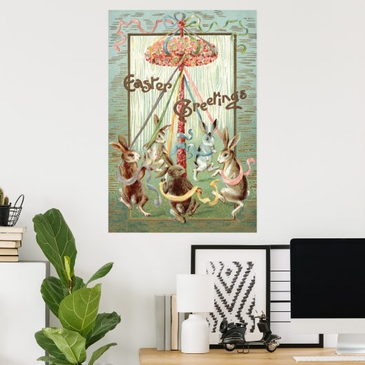 Poster Ruban de danse de Pâques Bunny Maypole (Bureau à domicile)
