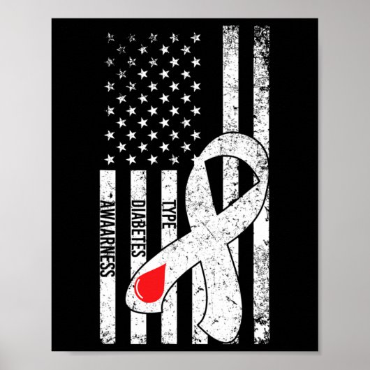 Poster Ruban du drapeau américain de sensibilisation au d (Devant)