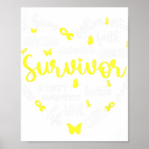 Poster Ruban jaune Coeur Sarcome Cancer Sensibilisation W