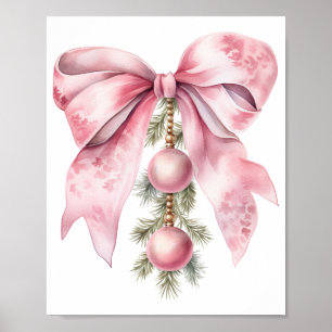 Poster Ruban rose aquarelle avec breloques
