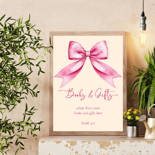 Poster Ruban rose baby shower livres cadeaux signe