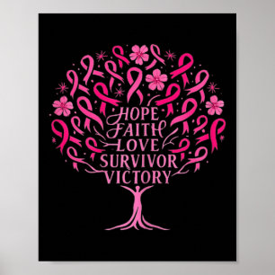 Poster Ruban rose Cancer du sein Survivant Hope Faith Lov