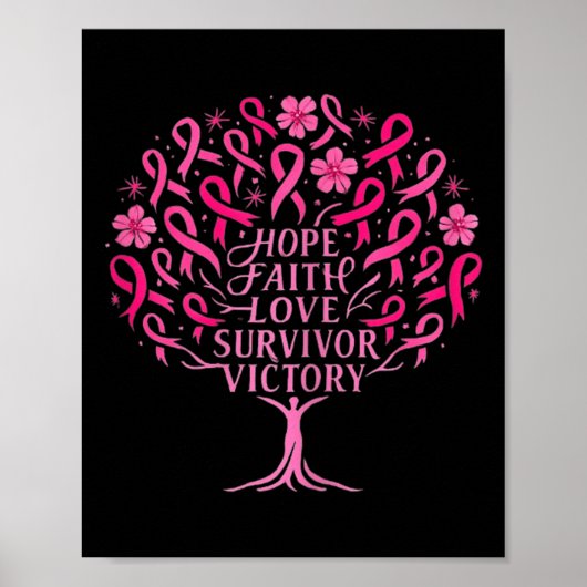 Poster Ruban rose Cancer du sein Survivant Hope Faith Lov (Devant)