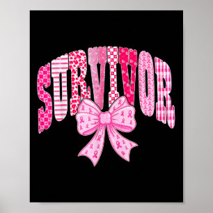 Poster Ruban Rose Coquette Nœud Survivante Cancer du Sein