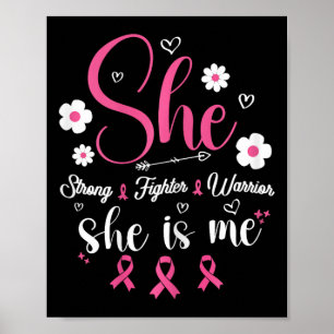 Poster Ruban rose floral Forte guerrière Cancer du sein A