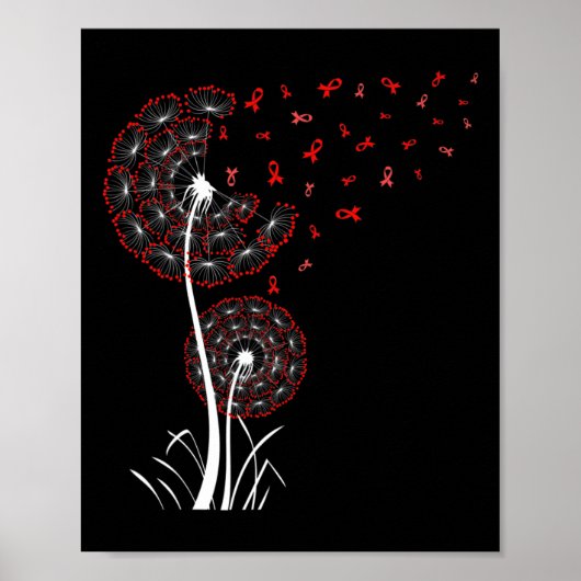 Poster Ruban Rouge Dandelion Maladie cardiaque Cancer du (Devant)