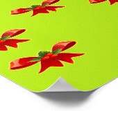 Poster Ruban rouge de Noël sur vert brillant (Coin)