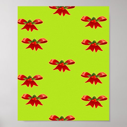 Poster Ruban rouge de Noël sur vert brillant (Devant)