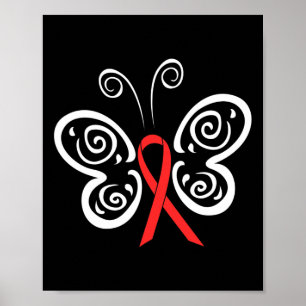 Poster Ruban Rouge Papillon Cancer du Sang Hiv Sida Sensi